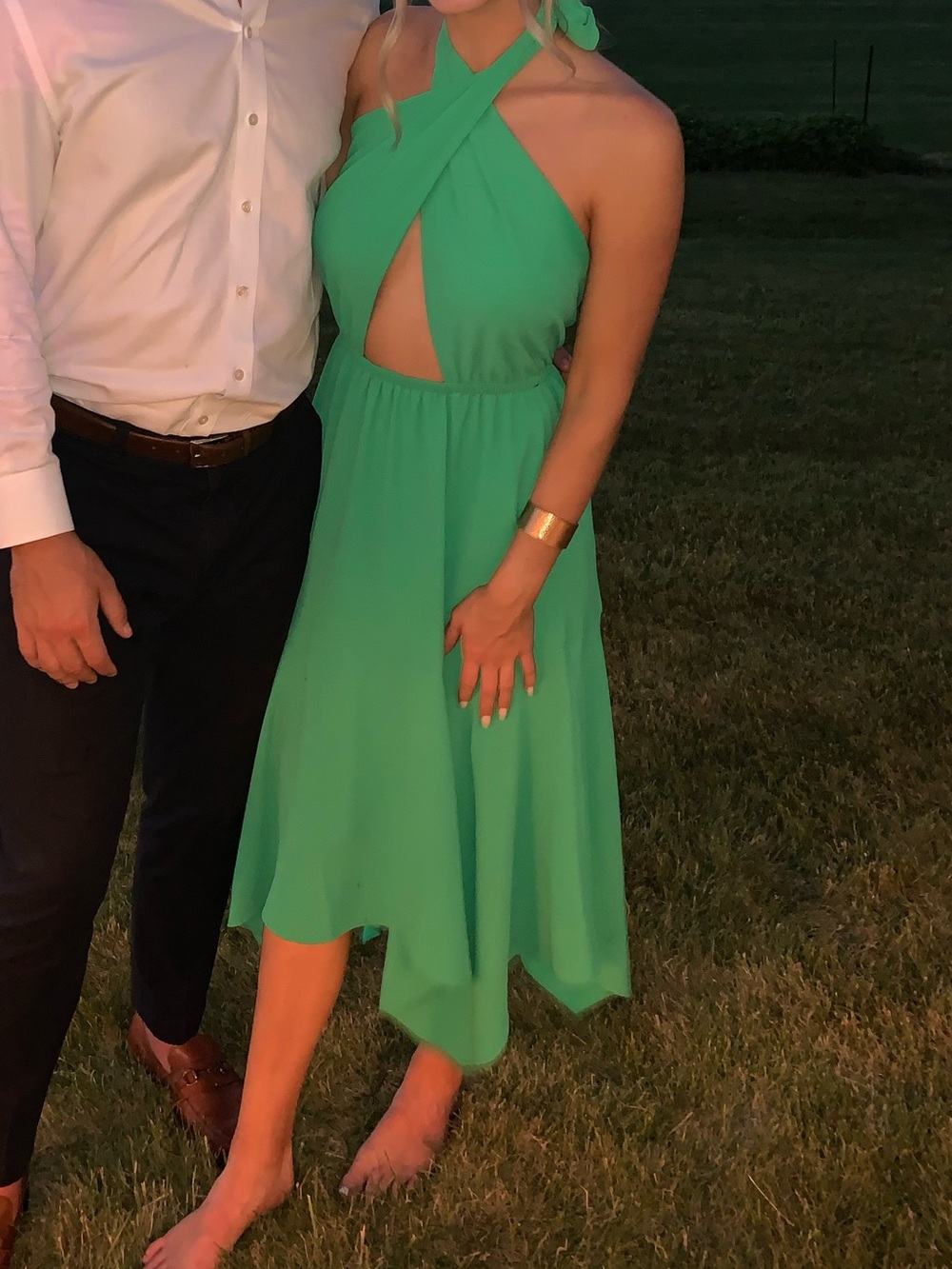 Green Halter Cross-Front Party Dress